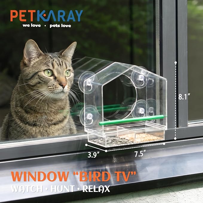 Cat Window Bird Feeder for Indoor Cats, Bird Watching TV for Cats | Clear Acrylic Outdoor Bird Feeding Station with Strong Suction Cups for Enrichment, Mental Stimulation & Boredom Relief - Image 2