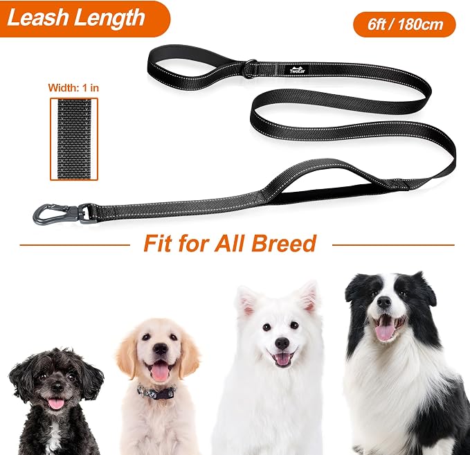 Twoear 6FT 1IN Heavy Duty Dog Leash for Large Dogs with 2 Padded Handles | Traffic Handle Extra Control, Auto Lock Hook, Strong Reflective Walking Leash for Night Safety, Medium and Large Breeds,Black - Image 6