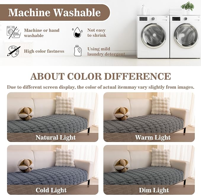 MYSKY HOME 100% Waterproof Couch Cover for Dog, Plush Pet Couch Covers for Sofa Washable, Couch Covers for 2 Cushion Sofa Pet Friendly, Non-Slip Sofa Covers Slipcover Protector, Dark Grey, 35"x63" - Image 9