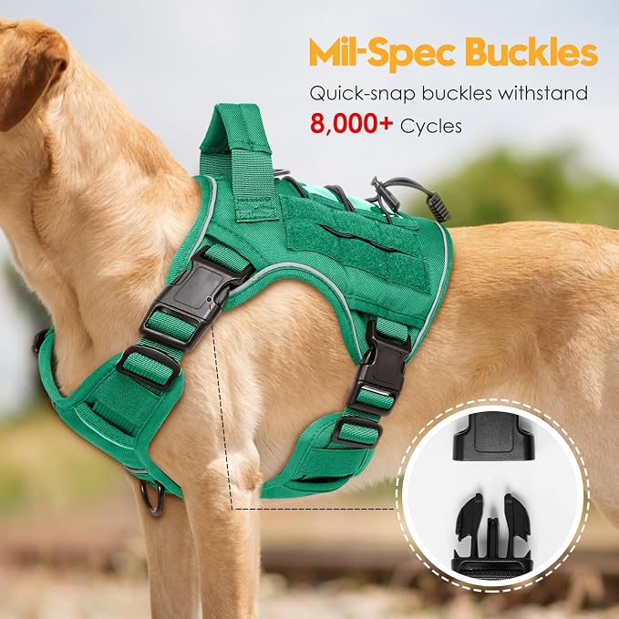Heavy-Duty Tactical Dog Harness for Large Dogs, No Pull Adjustable Reflective Pet Vest with Molle System, K9 Military-Grade Control for Service Training, Outdoor & 10+ Breeds, Turquoise, Small - Image 3