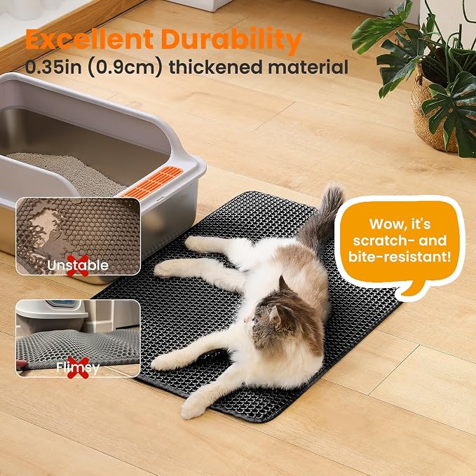 Extra Large Cat Litter Mat, Double Layer Honeycomb Design | 30x22”, Reduces Litter Tracking, Easy to Clean, Waterproof, Non-Slip, Soft on Paws, Scratch Resistant, Black, XL - Image 5