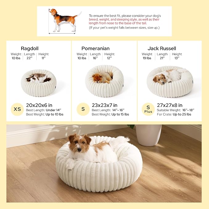 Bedsure ComfyFleece™ Donut Cat Bed for Indoor Cats with Washable Cover | 20x20x6in, Calming Round Kitten Beds,Support Plush Puppy Bed, Removable Corduroy Fleece,Anti Slip Bottom,Sandy Beige - Image 6