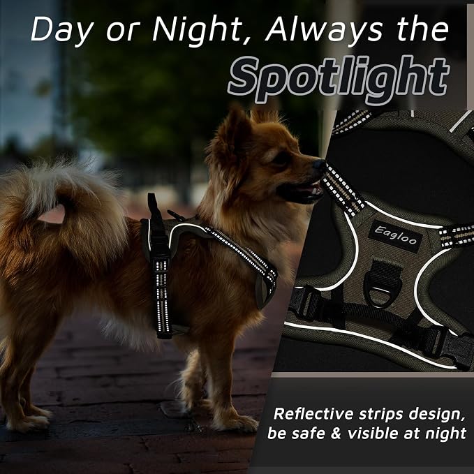 Eagloo Dog Harness for Small Dogs, No Pull Pet Vest with 2 Leash Clips | No Choke with Handle, Adjustable Comfort Fit, Reflective Strips, Easy Walking Control, Brown, X-Small - Image 8