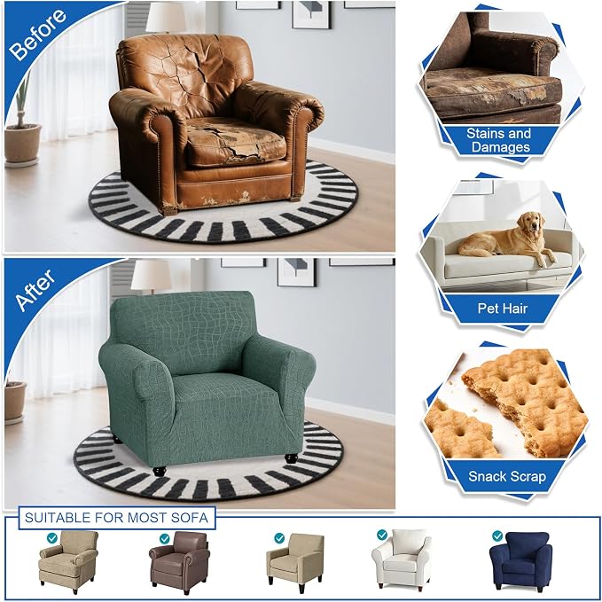 MAXIJIN Waterproof Chair Cover Armchair Covers for Living Room, 1 Piece Stretch Single Sofa Chair Slipcovers with Arms, Washable Furniture Protector for Dogs Pets (Small, Pea Green New) - Image 6