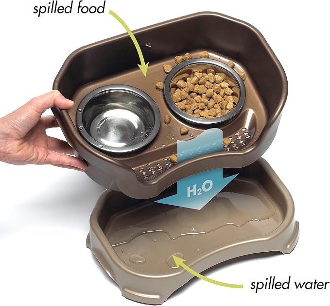 Neater Pet Brands Neater Feeder Deluxe Mess Proof Cat Bowls Elevated, Made in USA, No Spill Raised Bowls for Indoor Cats, Stainless Steel Food and Water Bowl Set, Pet Dish Feeding Station, Bronze - Image 3