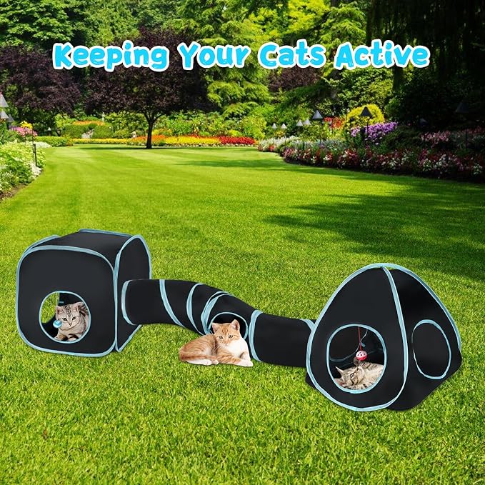 Rypet Cat Toy Tunnel and Cubes Bundle, Play Tubes for Indoor Cats, Black | 3-in-1 Tunnel Cubes Tent, Crinkle Tube for Play, DIY Shapes, Ball and Bell for Play, Tear-Resistant Polyester, Folds Flat - Image 2