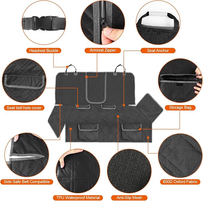 Dog Car Seat Cover for 2013-2019 Ford Fusion | Waterproof Pet Bench Seat Cover for Back Seat, 600D Heavy Duty Scratch Proof Nonslip Truck Seat Covers for Dogs - Image 3