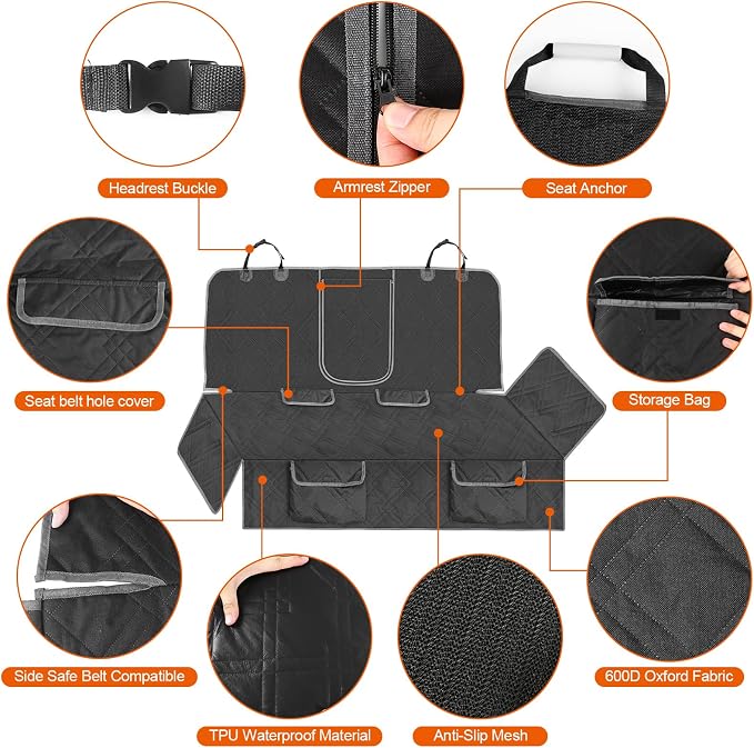 Dog Car Seat Cover for 2016-2026 Volkswagen Tiguan Waterproof | Pet Bench Seat Cover for Back Seat, 600D Heavy Duty Scratch Proof Nonslip Truck Seat Covers for Dogs - Image 3