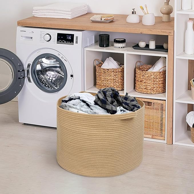 MEGASKET Extra Large Storage Basket, 22" X 22" X 14" Stuffed Animal Basket for Living Room Kids Room, Soft Cotton Rope Bin With Handle, Throw Blanket Storage, Stuffed Animal Toy Organizer Box - Image 7