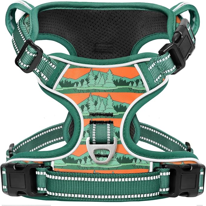 Timos Dog Harness, No Pull Large Sized with 3 Buckles, Wilderness, XL | Reflective, No Choke, Easy On & Off, Adjustable Soft Padded, Front & Back 2 Clips and Control Handle for Walking Training by Timos
