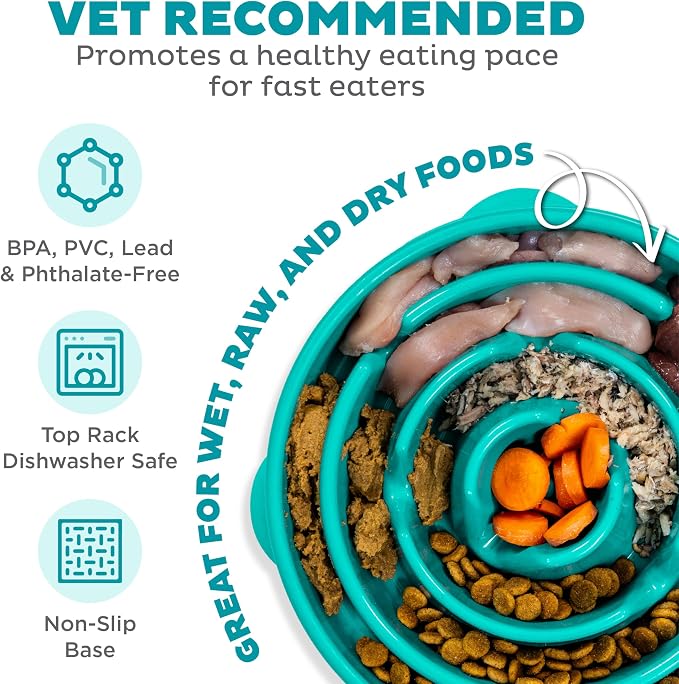 Outward Hound Fun Feeder Slo Bowl – Large 4‑Cup Capacity, Slow Feeding, Medium to Large Dogs, Non‑Slip, Turquoise, Drop Pattern | Slows Fast Eaters, Can Aid Digestion, Holds 4 Cups Dry or Wet Food, Non-Slip Base, Easy Clean, No BPA, Medium to Large Dogs - Image 3