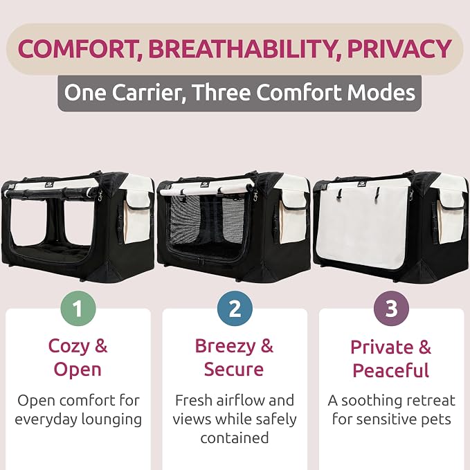 Cat & Dog Pet Carrier, Soft-Sided, Medium 20"x13"x13" Fits Most Cats or Small Dog, Comfortable for Travel & Vet Visits, Privacy Windows, Removable Plush Bed, Locking Zippers, Folds Flat - Image 2