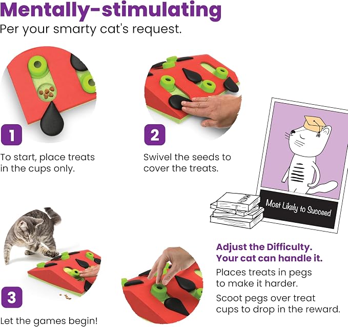 Catstages Nina Ottosson Melon Madness Puzzle & Play Cat Toy, 10.6" | Level 2 Intermediate, 12 Hidden Treat Cups, Problem Solving, Interactive Enrichment, Slow Feeder, Indoor Cats & Kittens - Image 6