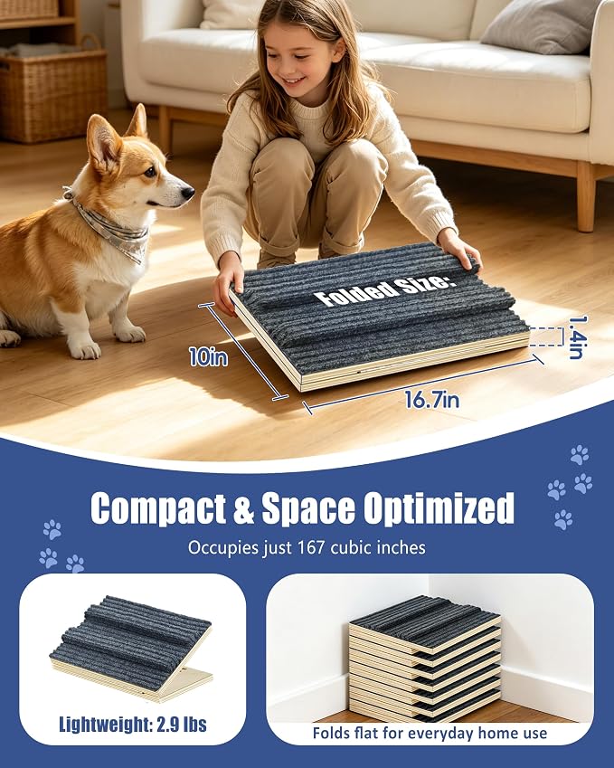 Dog Ramp for Stairs for Small Dogs Up to 40 lbs - Adjustable Dog Stair Ramp with Non-Slip Carpet, Foldable Pet Ramp for Stairs, Dog Ramp Stairs for Senior Dogs, Puppies, Bed, Sofa (6-Pack) - Image 6