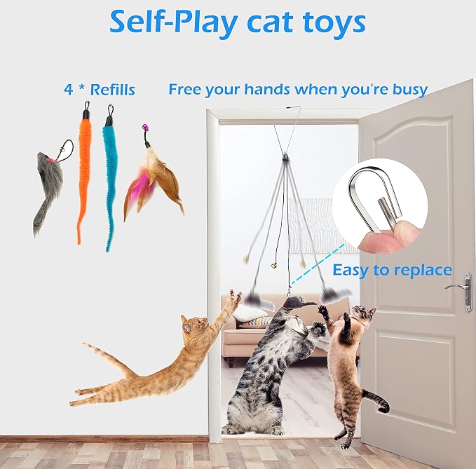 Fashion's Talk Cat Toys 50 Pcs for Indoor Cats,Interactive Door Hanging Mice Feather Toy Cat Spring Toy Cat Wand Catnip Crinkle Balls Silvervine Stick - Image 3