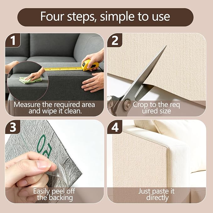 2Pcs Khaki Cat Scratch Protector,11.8"x15.8" 4mm Scratch Pad for Cats | Trimable Cat Scratchers for Indoor Cats, Easy Peel Tab Self-Adhesive Guards for Couch Sofa Wall Cat Tree & Cat Wall Furniture - Image 3