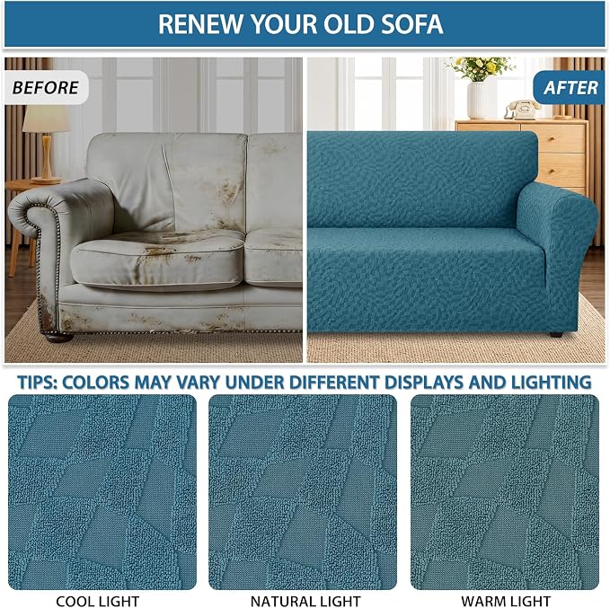 ZNSAYOTX 1 Piece Stretch Oversized Sofa Covers (91"-112"), New Plaid Couch Cover with Non-Slip Buckle for Dog Pets, Ultimate Soft Cozy Washable X-Large Sofa Slipcover Form Fit Protector, Teal - Image 5