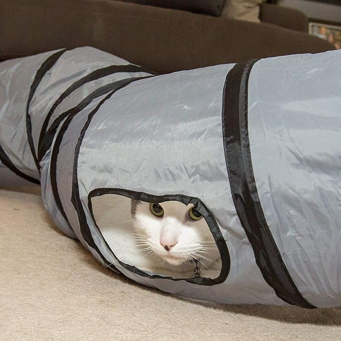 PetLike S Cat Tunnel Collapsible Pop-up Pet Tube Hideaway Play Toy with Ball (1 Way, Grey) - Image 4