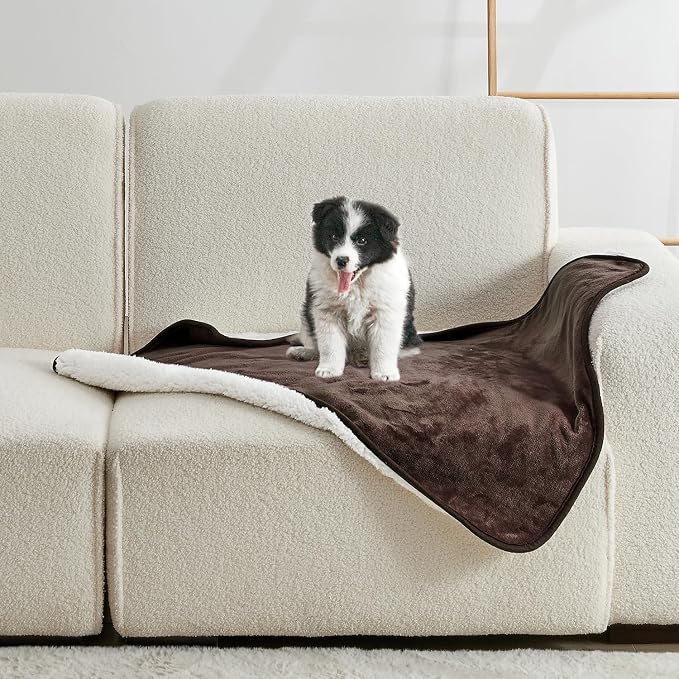 Soft Waterproof Blanket for Bed Couch Sofa, Brown, 30x40 inches | Liquid Pee Proof Pet Blanket for Dog Puppy Cat, Reversible Sherpa Fleece Blanket for Couch Cover, Furniture Protector by Yaning