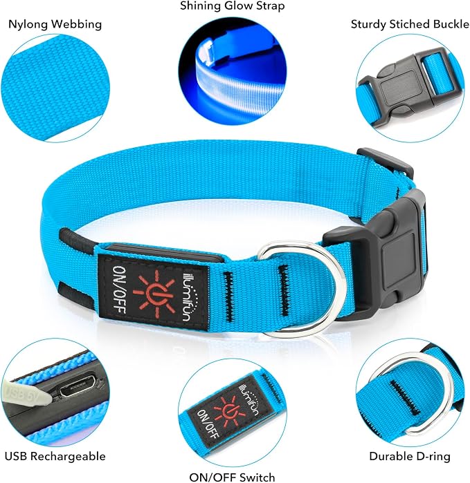 Illumifun LED Dog Collar, Adjustable Dog Light Up Collars, USB Rechargeable Safety Collar Light Glow in the Dark (Blue, Large) - Image 5
