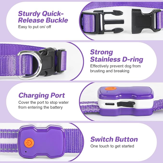 PcEoTllar Light Up Dog Collar, Led Dog Collar for Night Walking, Purple, L | Led Dog Collar for Night Walking, 3 Flashing Mode, USB Charge, For Small Medium Large Dogs, Waterproof, Durable Material - Image 3