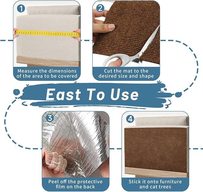 cat Scratch Furniture Protector (Brown, 78.7x15.8Inch) | Self-Adhesive , Trimmable , Anti-Scratch for Couch & Carpet Corners,Protects Furniture from Indoor Cats - Image 4