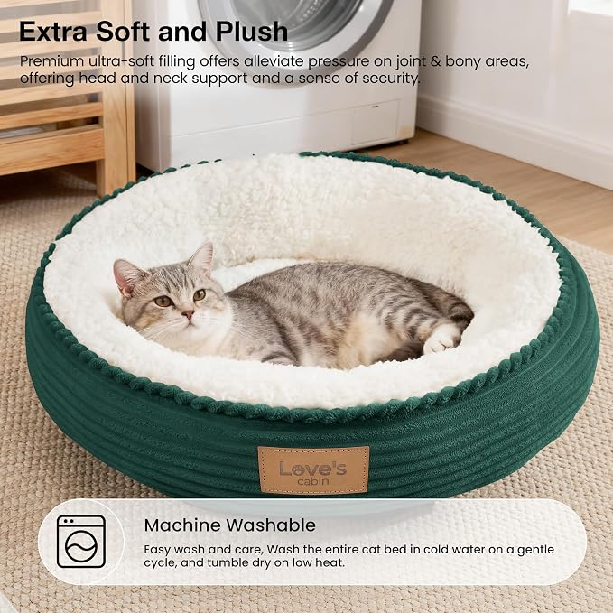 Love's cabin Round Donut Cat and Dog Cushion Bed, 20in Pet Bed for Cats or Small Dogs, Anti-Slip & Water-Resistant Bottom, Super Soft Durable Fabric Pet beds, Washable Luxury Bed Dark Green - Image 7