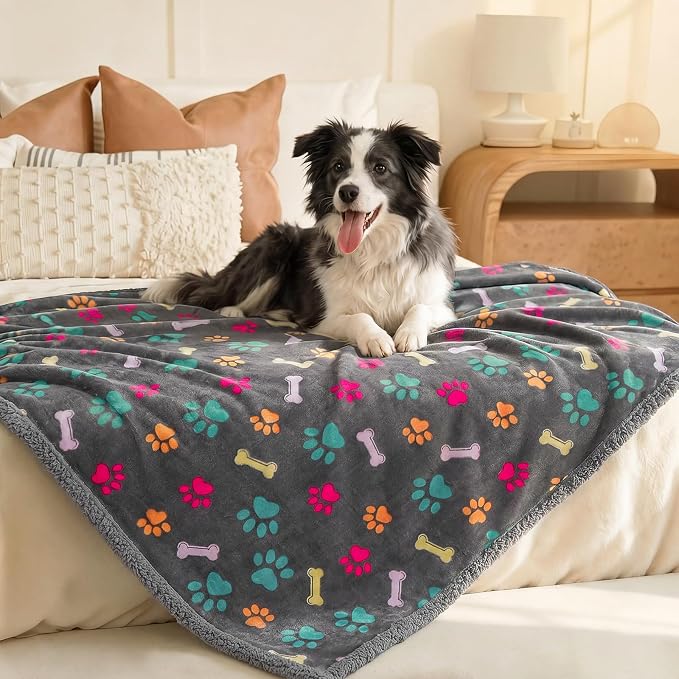 Luciphia Waterproof Dog Blanket Reversible Sherpa Fleece for Large Dogs Cat | Soft Print Pet Blanket Washable Pee Proof, Furniture Protector for Couch Sofa Bed Car, Cozy Throw (57" x 40", Grey Bone) - Image 6