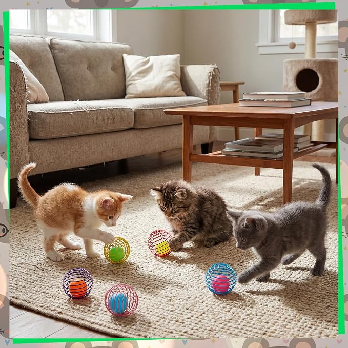 Jecery 5 Pcs Cat Toys Spring,Glow Ball,Multicolor | Interactive Metal Cat Toy, Stretchable Rolling Ball, for Indoor Cats, Colorful Playful Coils, Kitten Pet Supplies - Image 7