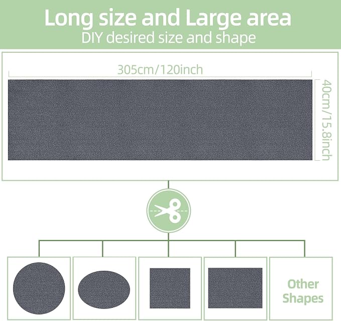 Cat Scratch Mat 120"x15.8",Cat Scratch Carpet Trimmable Self-Adhesive Cat Scratch Pad,Decorative Cat Tree Shelf，Cat Wall，Cat Scratching Post,Cat Couch Protector(Grey) - Image 5