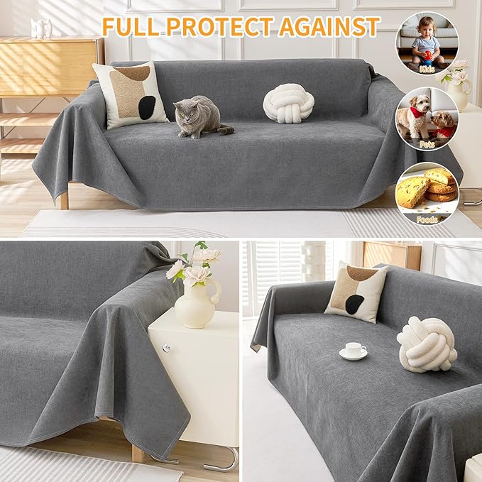 Deep Dream Cat-Scratch Resistant Couch Cover, Waterproof Sofa Cover for 3 Cushion Couch Washable, Pet Friendly Couch Protectors Anti Slip Thickened Love Seat Slipcovers for Pets, 71" x 118", Dark Grey - Image 5