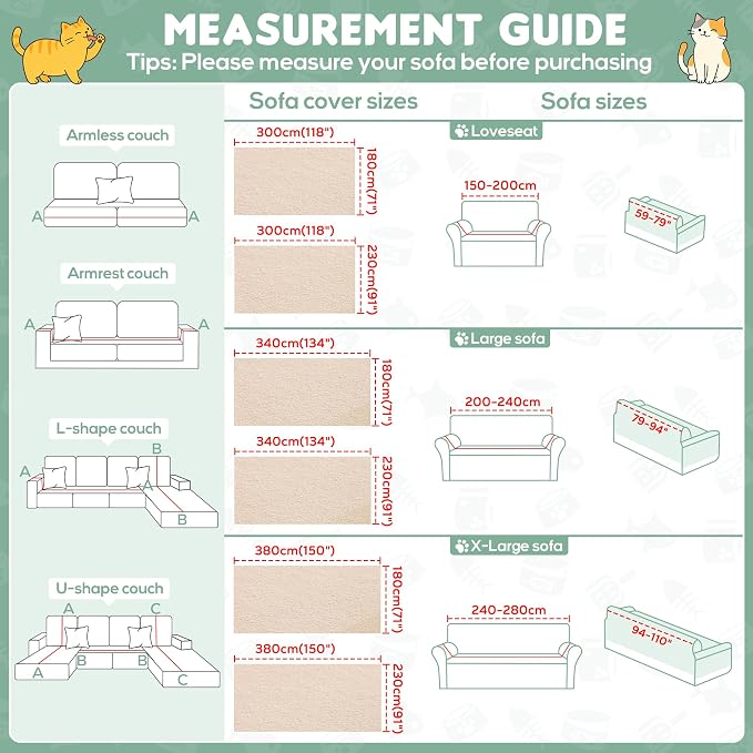 Loiion Cat Scratch Couch Cover Waterproof Sofa Cover 134"x91" Almond | Pet-Friendly Couch Protector, Anti-Scratch & Non Slip Sofa Cover For Cats Dogs Kids, Machine Washable - Image 6