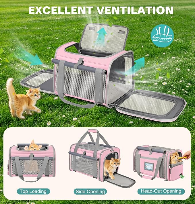 Cat Carrier Airline Approved Privacy Portable Top Load Pet Travel Bag | Soft Sided Pet Carriers for Small Cats Dogs Puppy up to 16 Lbs,Collapsible,Zipper Lock,Luggage Sleeve,2 Storage,Washable - Image 7