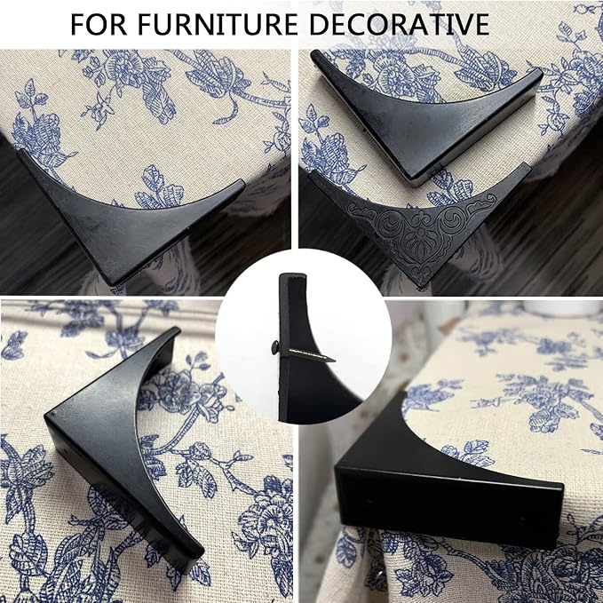 Pack of 4 Antique Zinc Alloy Box Corner Protector Edge Safety Guard Cabinet Furniture Corner Bumpers (No Printing Black) - Image 4