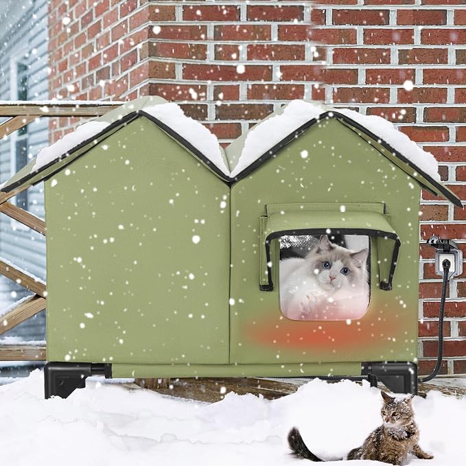 Heated Cat House for Outside Winter, Large Heated Outdoor Cat House Weatherproof, Elevated Bed, Escape Door, Insulated Outdoor Cat Shelter with Heater for Multiple Cats Feral Stray Kitty, Easy Setup - Image 7