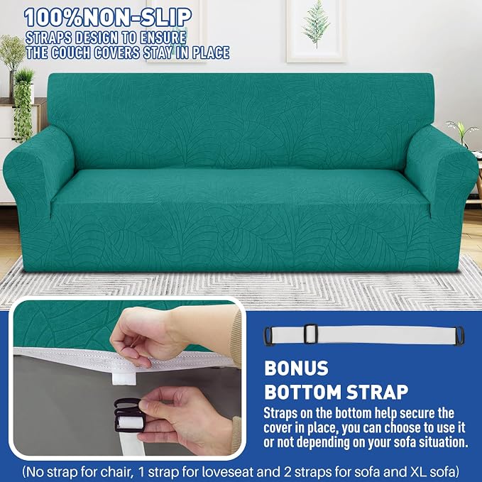 YEMYHOM Couch Cover Latest Jacquard Design High Stretch Sofa Covers for 3 Cushion Couch, Pet Dog Cat Proof Slipcover Non Slip Magic Elastic Furniture Protector (Large, Begonia Leaf Blackish Green) - Image 5