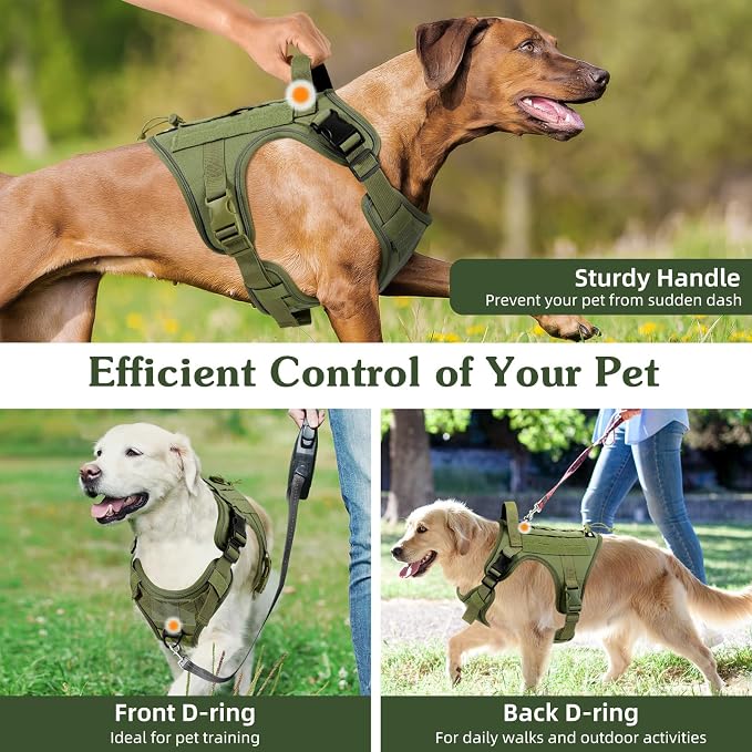 VavoPaw Heavy Duty Tactical Dog Harness for Small Dogs, No Pull Adjustable | Pet Harness Reflective Service Training Easy Control Pet Vest Military K9 Working Dog Harnesses（Army Green, S） - Image 5