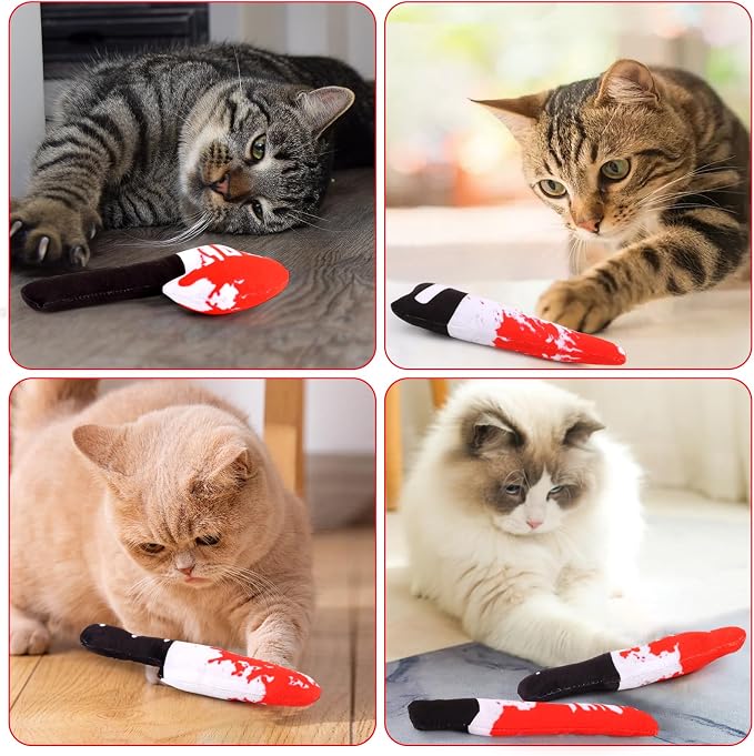 FOIMAS 6pcs Catnip Toys,Knife Shaped Catnip Toys Horror Teething Chew Plush Toys for Cat Kitten Teeth Cleaning Inreractive Toys Indoor Outdoor Halloween Christmas - Image 7