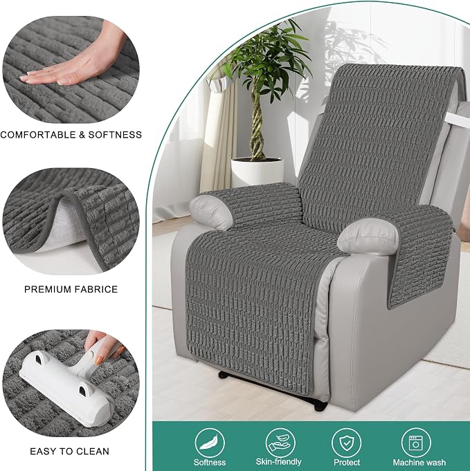Foxdecor Recliner Chair Covers, Recliner Cover Non-Slip Chair Covers, Washable Recliner Couch Cover Furniture Protector, Cover for Recliner Chair with Elastic Straps. (Dark Grey, 23" W) - Image 2