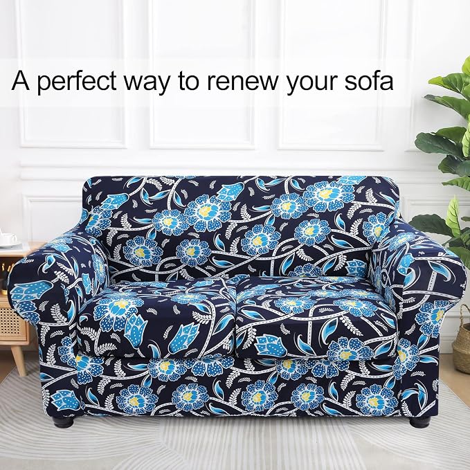 hyha Stretch Couch Cover, Sofa Covers for 2 Separate Cushion Couch Washable | Loveseat Cover, Floral Pattern, Printed, 3 Pieces, 2 Seater Furniture Protector with Elastic Bottom for Dogs, Pet Friendly - Image 8