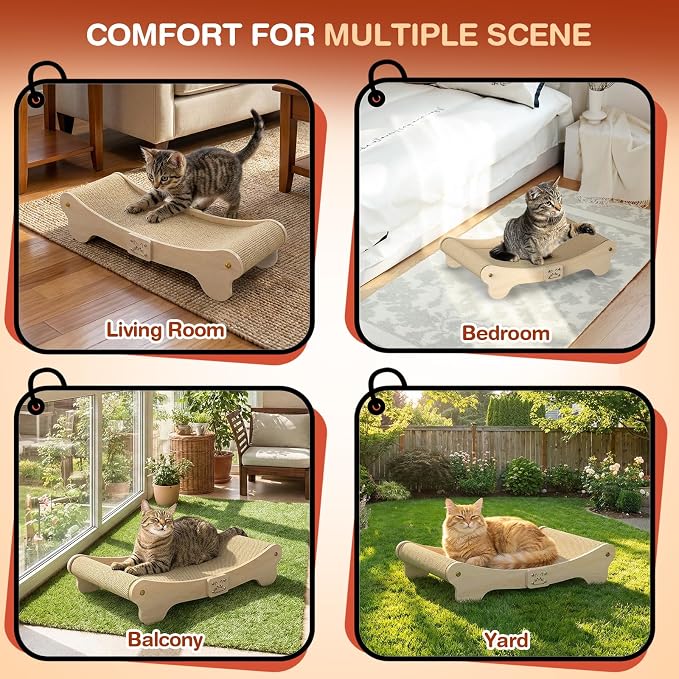 NOCOEX Sisal Cat Scratcher Bed: Wood Scratch Board Hammock for Indoor Cats | Natural Solid Wood Curved Frame Lounger Sleep Scratching Pad Post Large Cats 45 lbs, Easy Assembly Modern Furniture Protector - Image 7