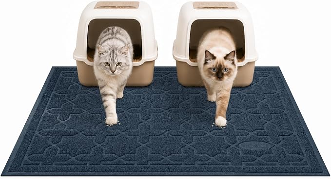 Yimobra Cat Litter Mat, Easy Clean Trapping PVC Mat, 47" x 36", Waterproof Backing, Non Slip Bottom, Scatter Control Pad for Litter Box, Dark Blue by Yimobra