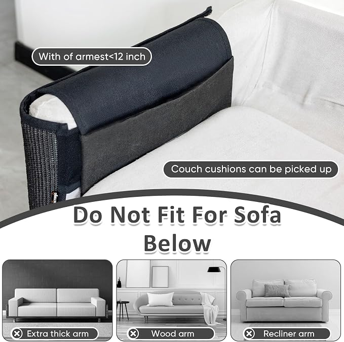 NATUYA Cat Scratch Furniture Couch Protector - Large Sisal Cat Scratching Pad Sofa Corner Arm Shield, Cat Scratcher for Sofa (Black, Right) - Image 3