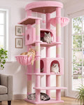 Globlazer 74in Pink Heavy Duty Cat Tree Tower for Indoor Large Cats, S74 | Sturdy Cute Cat Tower with 7 Scratching Posts, 2 Widened Padded Condos for Big Cats, Dual-Ear Baskets, Enlarged Perch, Pink by Globlazer