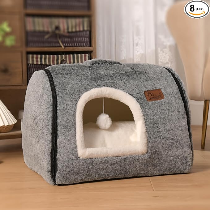 cat Bed cave-cat beds for Indoor Cats,Soft and Comfortable Cute cat House,with Removable Washable Cushioned Pillow,Enclosed pet Bed,Kitty cat hut、Hideaway,Small Large Dog Tent (Dark Grey) by Unknown