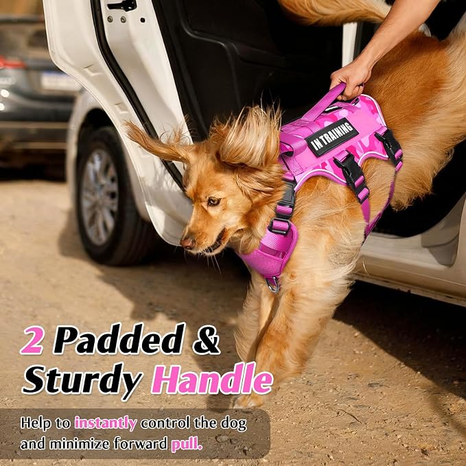 WINSEE Escape Proof Dog Harness with Double Handle+4 Removable Patches | Service Working Molle Harness with Double Handle for Large Dogs, Tactical Pet Reflective Vest for Walking Hiking Hunting - Image 3