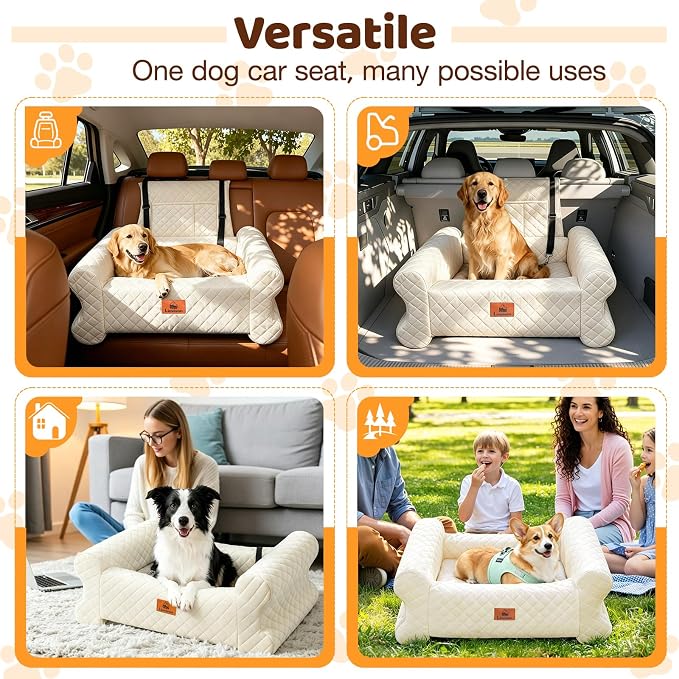 Dog Car Seat for Medium/Large Dogs up to 60LBS Memory Foam Dog Booster Seat | with Thick Cushion, Pet Car Seat for Back with Detachable Washable Cover, Storage Pockets for SUV, Pick Up, Trunk, White - Image 4