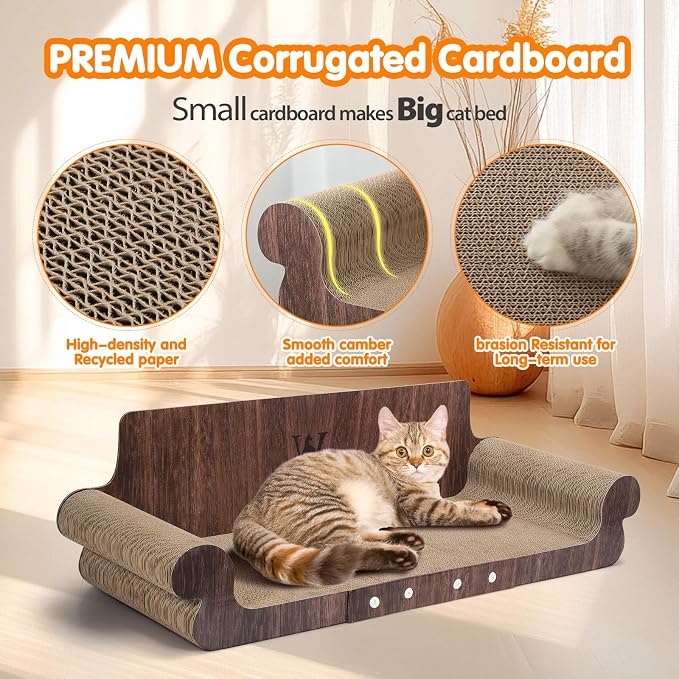 Extra Large Cat Scratcher Bed, 32 Inch Cat Scratching Board Cat Couch, Durable Cardboard Cat Scratcher Lounger, Modern Stylish Cats Bed for Indoor Cats, Furniture Protector - Image 3