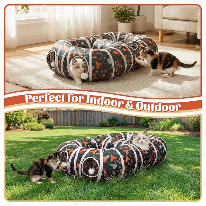 Cat Tunnel for Indoor Entertainment, Tear-Resistant Cat Play Tube with Play Ball, Collapsible Pet Tube with Interactive Peephole, Ideal for Outdoor Exercise for Kittens Puppies Rabbits (8-Shaped) - Image 7