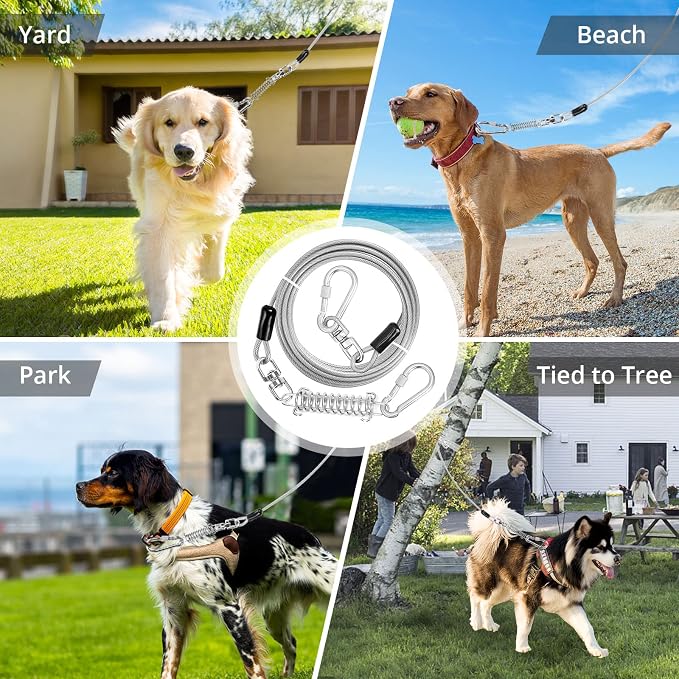 jenico Dog Tie Out Cable - 15 ft Heavy Duty Dog Lead for Yard | Outdoor Runner Cable with Swivel Hook and Shock Spring for Small Medium Large Dogs Up to 500 lbs Dog Tether for Yard Camping - Image 7
